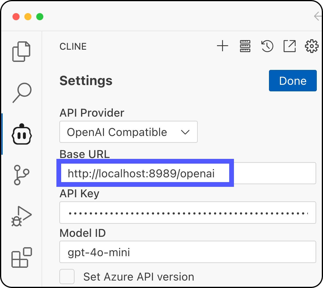 Cline settings for OpenAI